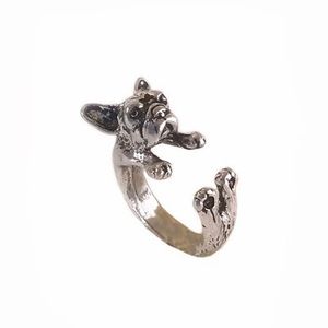 Antiqued Silver French Bulldog Adjustable Ring